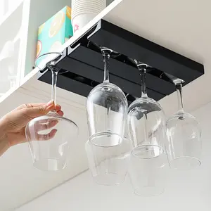 Kitchen Living Room No-Drill Wine Glass Rack, Plastic Hanging Display Stand for Home Use, High Footed Wine Cup Holder