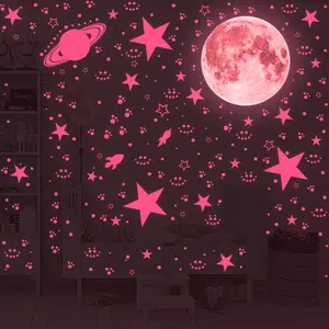 946 pink stars and moon wall stickers shimmer in the darkness, modern vinyl stickers, sparkling surfaces, reusable self-adhesive ceiling decorations for bedrooms and living rooms, residential wall decorations, perfect for holiday Christmas decoration