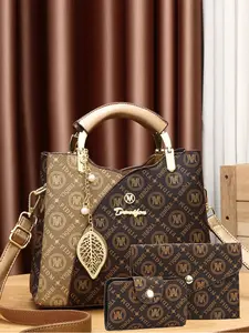 New Fashion Women's Handbag, Trendy Print Career Bag, Casual Shopping Large Bag with Charm, Stylish Ladies' Shoulder Bag, Handbag Wallet Set