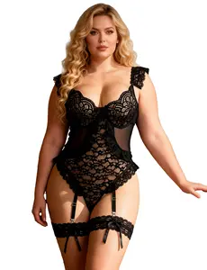 Women's Sexy Lingerie Set with Garter Belt Lace Pushup Bodysuit Lingerie Plus Size Teddy Backless Gift Babydoll