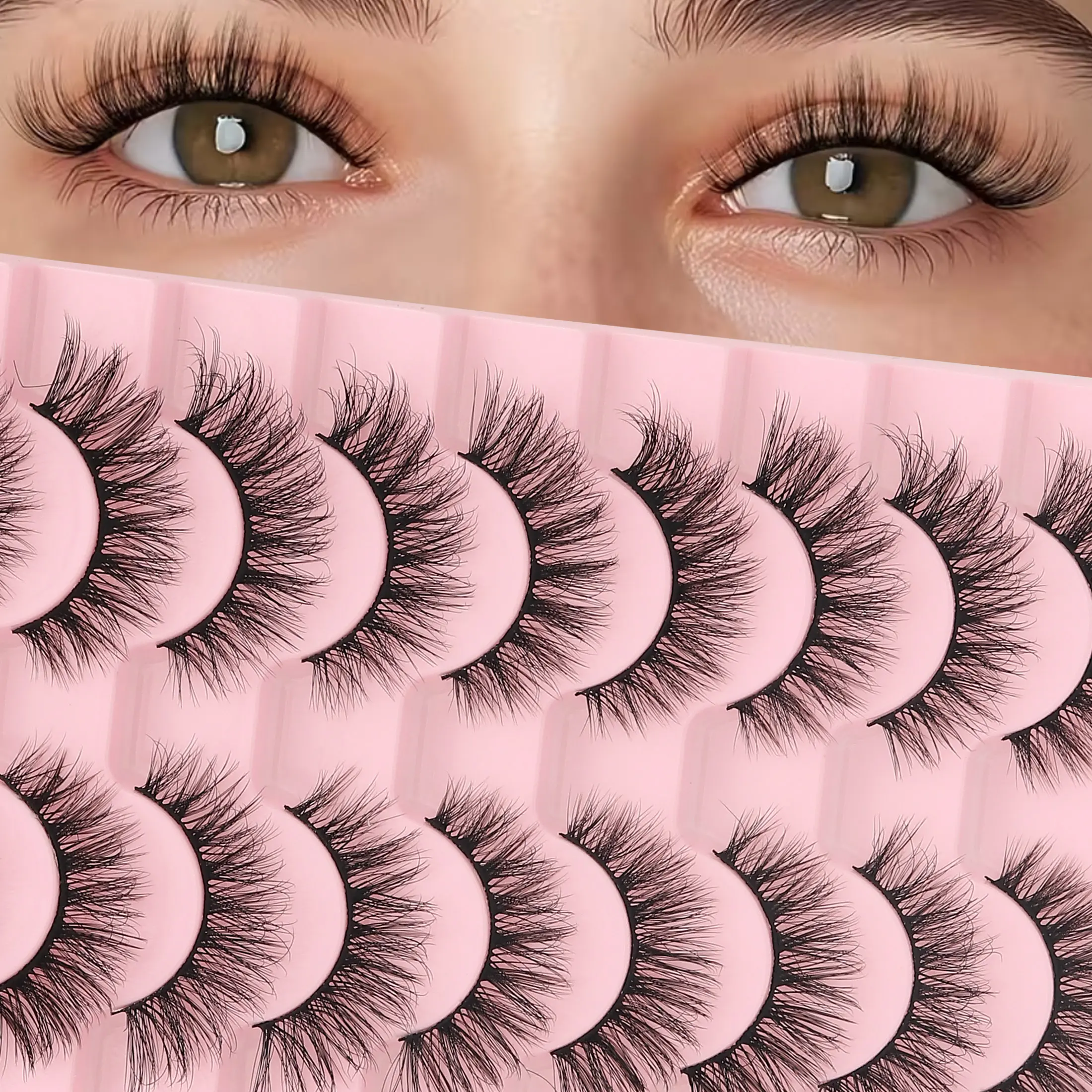 Ten Pairs Powder Platform 201, Dense C Curl Volume Eyelashes, Fluffy, 0.10mm Thickness, 13-15mm Length, Non-Flamable Liquid, Made in Shandong China, Cosmetic False Lashes