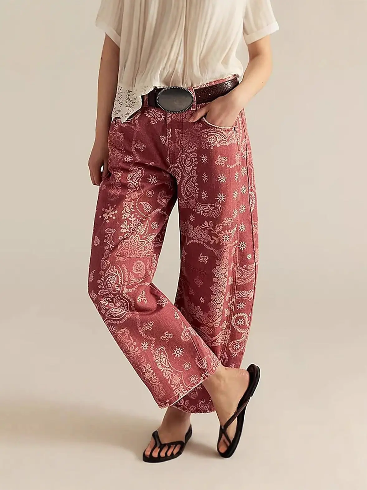 Women's Y2K Vintage Graphic Print High Waisted Wide Leg Pants Casual Baggy Trousers Streetwear