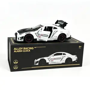 Die-Cast Alloy Supercar Alarm Clock with Time Display, Exhaust Mist Spray & Engine Sound, Rear Wing Spray Effect, Racing Key Control, Creative LED Atmosphere Sports Car Desk Clock, Cool Toy Gift for Boys, Kids & Car Fans