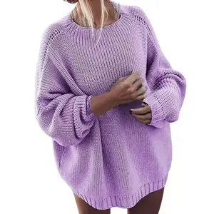 2025 Winter New Cross border Solid Color Sweater Loose Bat Sleeve Fit Hoodie Round Neck Women's Knitted Sweater UK Origin (Gift)RAIMENTRY