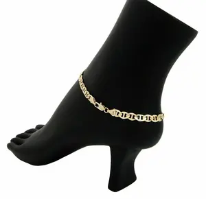 WOMEN MARINER LINK CHAIN ANKLET 5mm 10" ANKLE BRACELET 14K STAMPED BRASS GOLD PLATED JEWELRY ACCESSORY