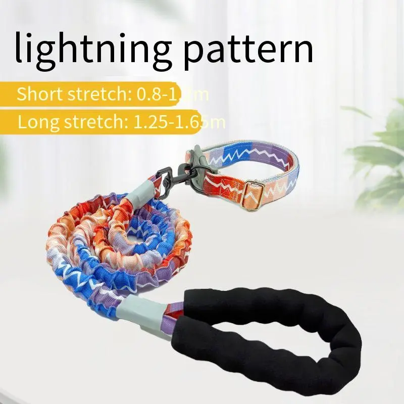 Shock-Absorbing Dog Leash, Anti-Pull No-Shock Buffer Dog Chain with Collar, Retractable Heavy-Duty Walking Lead for Medium Large Dogs, Samoyed, Golden Retriever, Outdoor Daily Dog Walking Gear