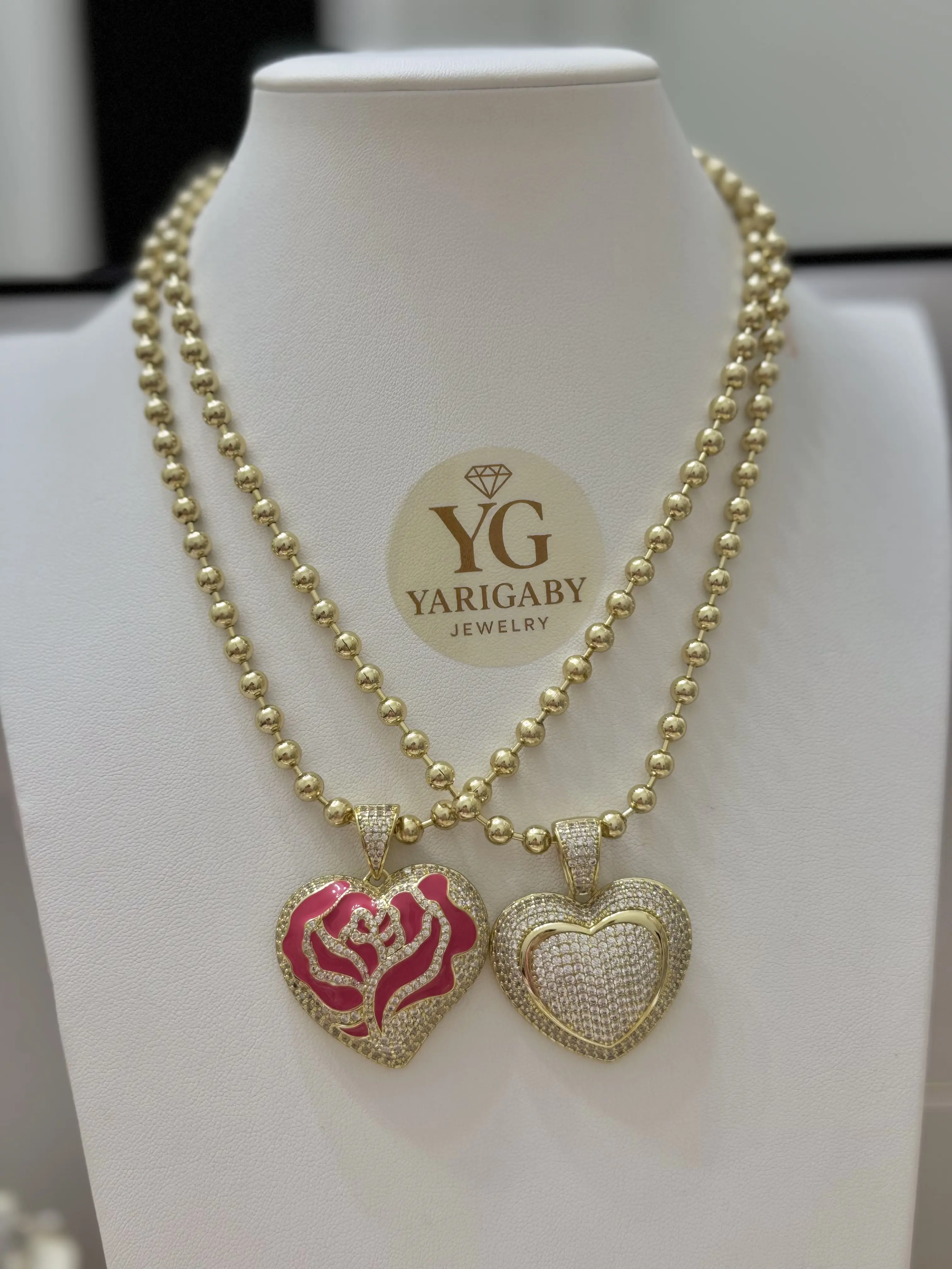 YG JEWELRY 18in Elegant Heart Pendant Necklace for Women - Modern Versatile Jewelry Accessory with Pink & Transparent Dangles