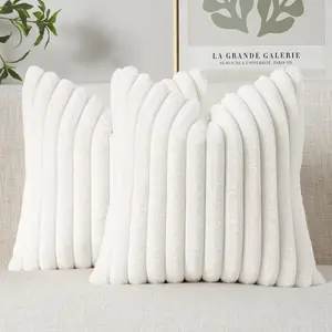 Faux Fur Decorative Throw Pillow Covers 18x18 Inch Set of 2, Home Soft Plush Couch Pillows Cozy Cushion Covers for Sofa Bed White