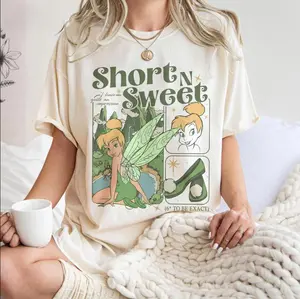 Comfort Colors Vintage Peterr Pan and Tinkerr Bell Shirt, Short and Sweet Tee, Retro Tinkerrbell Princess Shirt, Fairy Style Shirt