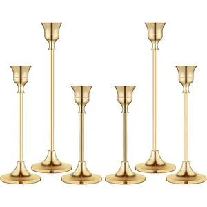 DIYDECTK 2 Sets (total 6 Pieces)Candlestick Holders,Taper Candle Holder for Candlesticks Gold Brass Vintage Candle Stick Candle Holders Candelabra Candle Holder for Fireplace Party Dining Home Interior Decoration Accessories Vintage Candle Stand