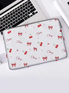Butterfly Cherry Pattern Notebook Bag, Soft Laptop Sleeve, Tablet Case, Zipper Storage Pouch, Casual Style, All Seasons, Valentine's Day Gift, Work Bags
