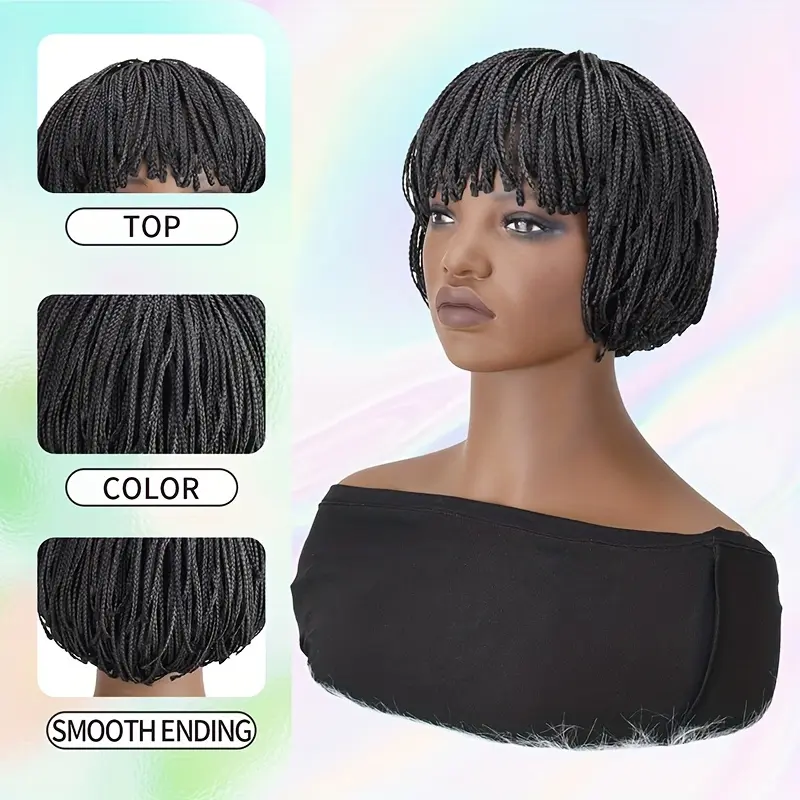 Summervibes 10 Inch Short Braided Bob Wig with Bangs, Heat  display picture 1