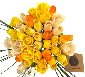Deluxe Yellow Sunshine Themed Wooden Rose Flower Bouquet