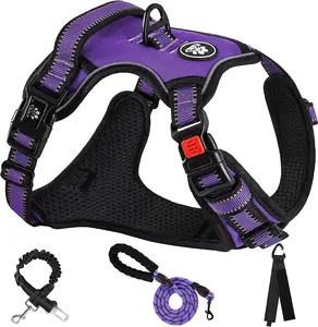 Buy 1 get 4, Dog harness, leash for dog, seat belt for dog, No Pull Dog Harness with Leash, Reflective No Choke Pet Vest Harness,Adjustable Soft Padded Dog Harness with Easy Control Handle for Dogs