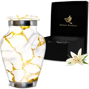 Cremation Urns for Men  Women - Urns for Human Ashes Adult Male  Female - Handcrafted Funeral Urns - Honor Your Loved One with Burial Memorial Urn for Mom  Dad (Golden, Small)
