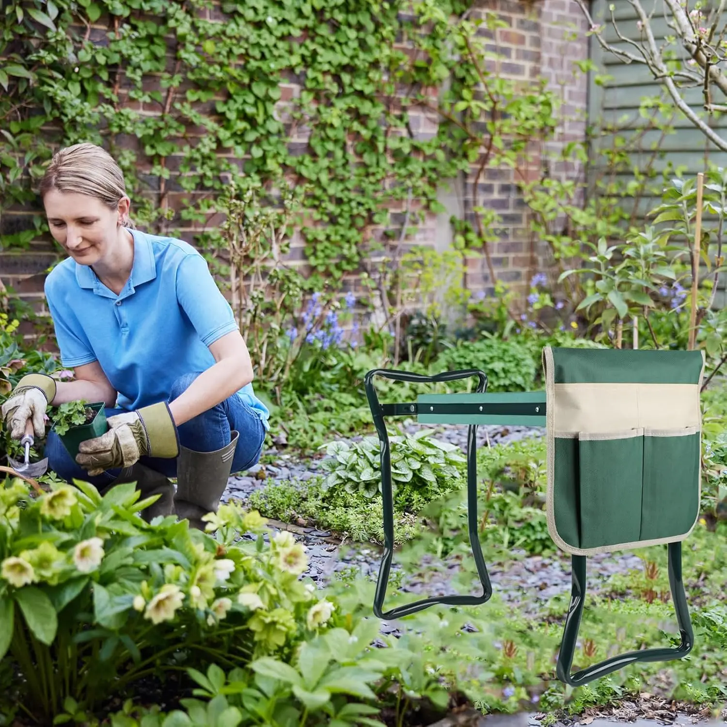 Garden kneeler and seat used outdoors