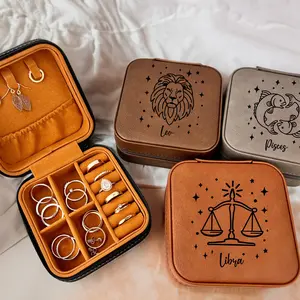 Zodiac Constellation Jewelry Case | Zodiac Sign Gift | Personalized Birthday | Leather Jewelry Travel Case | Engraved Gifts | Gift for her Boxes Organiser Decoration