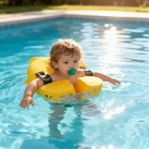 [ Upgraded ] Non-Inflatable Armpit Float 1-4 Years Old, Kids Swim Ring with Anti-Slip Safety Harness Baby Water Float