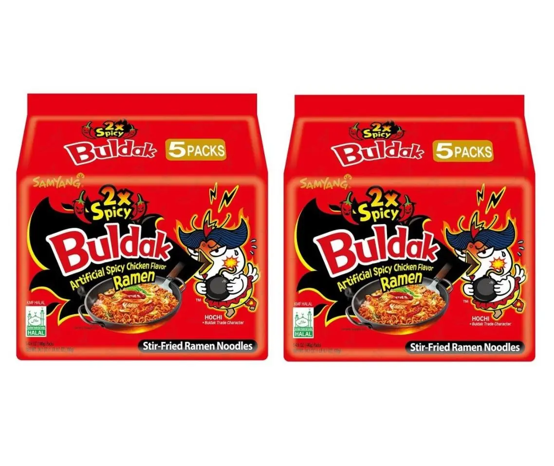 Samyang Buldak 2X Spicy Hot Chicken Flavor Instant Noodles, 10 Packs, Convenient and Easy to Prepare Spicy Food Mukbangs Pantry Item, Contains Wheat, Varies by Batch