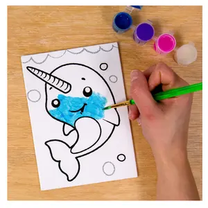 Pre-Printed Canvas & Paint Art Set - Ready to Paint 5" x 7" Panels, 12 Tempera Paints, 6 Easy-Grip Assorted Paintbrushes Included