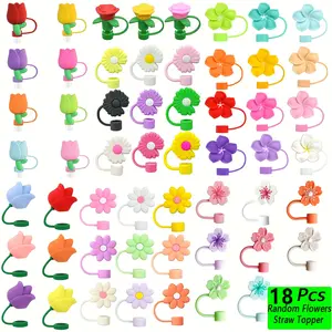 18pcs Cute Flower Straw Covers for Tumblers - 10mm Dust-Proof Straw Toppers with Colorful Floral Designs, Perfect for Water Bottles, Cups, and Party Favors, Ideal for Outdoor Enthusiasts and Gifts, Party Favor Accessories