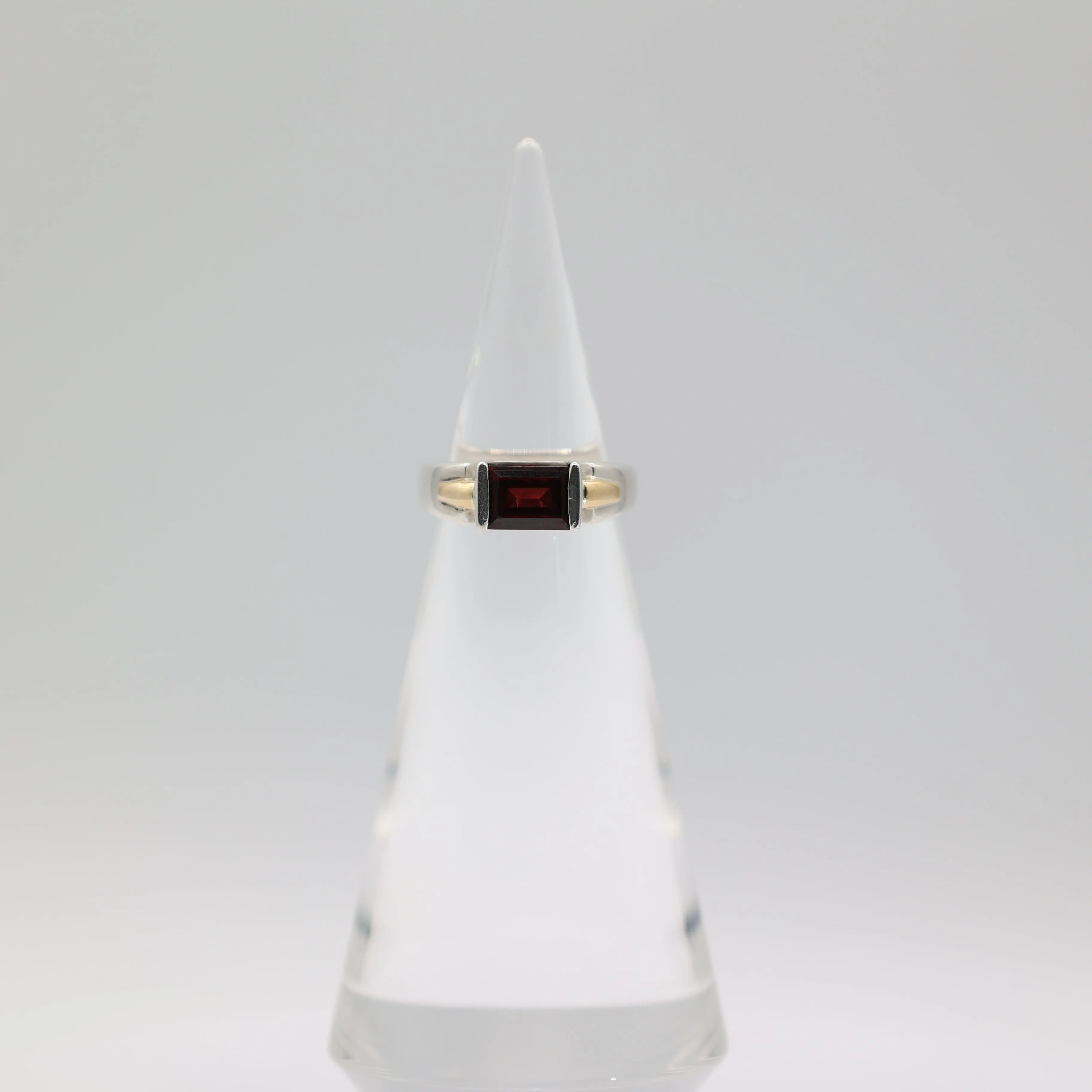 Lorenzo Garnet Two Tone Ring 925 Sterling Silver 18K Gold Size 7
