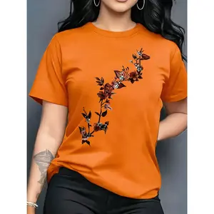 100% pure cotton, comfortable and versatile, available in multiple colors, butterfly and letter print spring/summer women's casual round neck short sleeve T-shirt