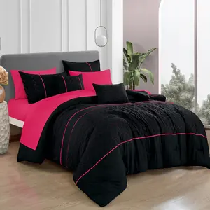 9-Piece Bed in a Bag with Sheets – Black & Pink Comforter Set, Glam Modern Bedroom Decor, Soft Microfiber Bedding – Queen, King, Cal King