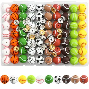 103 sets of silicone balls for sports, with 15mm round straight holes, available in various colors. Suitable for DIY jewelry making, bracelets and decorations. Also a gift choice for Christmas and Halloween. Comes with a storage box.