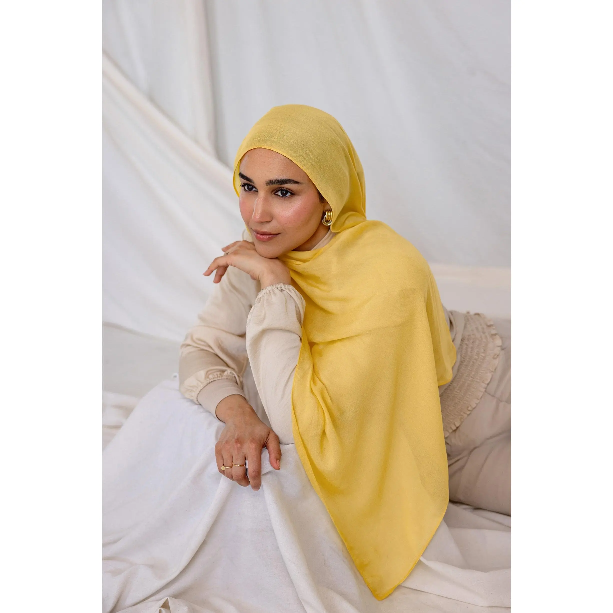 VELA Sunbeam Yellow Solid Modal Hijab - Lightweight and Breathable Head Scarf for Women, Ideal for Casual Summer Wear, Hijab Style, Hijabi Fashion, Modesty, Scarf Head Wrap