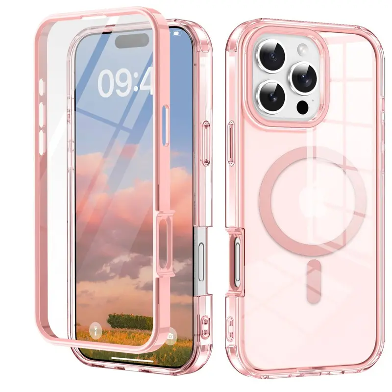 For iPhone 18 17 16 15 14 13 Pro Max Plus Air Full Body Shockproof Case with Magnetic Built-in Screen Protector Transparent
