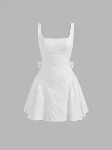 Cider Jacquard U-neckline Floral Backless Bowknot Women's Mini Dress