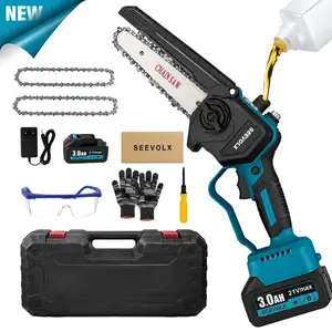 【SummerVibes】SEEVOLX 6-Inch Brushless Mini Chainsaw – Visible Oil Tank & Press-to-Spray, Cordless Electric Saw for Wood Cutting, Gardening | Lightweight One-Hand Use,cordless battery