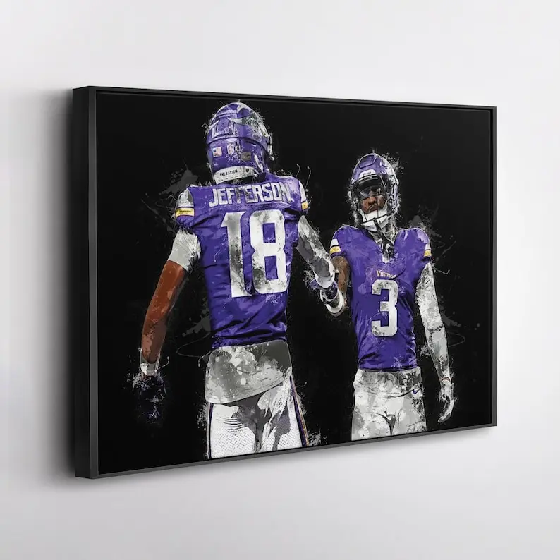 Justin Jefferson & Jordan Addison Minnesota Vikings Canvas Print ? NFL Wall Art, Framed Football Poster, Gift for Vikings Fans ( Unframed - Print Only )