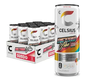 CELSIUS RETRO VIBE Sparkling Sherbet Slush, Sugar Free Energy Drink, 12 Fl Oz (Pack of 12)