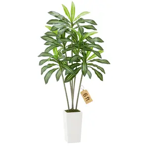 VEVOR Artificial Dracaena Tree 6 ft, Fake Palm Tropical Plants with White Tall Planter, Faux Floor Silk Plant in Pot, Large Trees for Home Office Living Room Decor House Warming, Indoor Outdoor