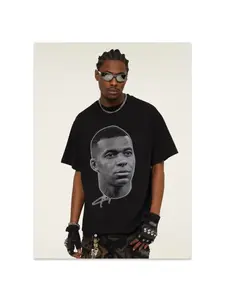 Xingmang Mbappe printed short sleeved T-shirt for summer, unisex, American casual fashion brand, comfortable and loose round neck, summer men's top, high-quality T-shirt suitable for both men and women, suitable for all seasons, couple style
