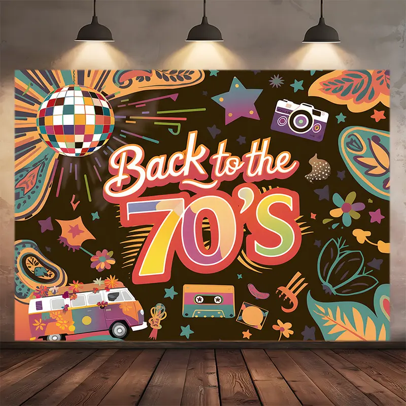 2D Flat Banner, 1pc Retro 70s Disco Party Backdrop Banner - Vibrant Polyester Wall Decor with "Back to the 70s" Design, Colorful Retro Party Supplies for Home, Room, and Event Decor, Disco Party Decorations