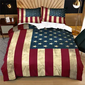 USA Stripes And Stars Duvet Cover Set, Patriotic American Flag Bedding Set, Patriotic Design, 3D Digital Print Bed Set includes 1/2 Pillowcases - without Core, Soft Microfiber Bedding, All Season Quilt for Home Decor