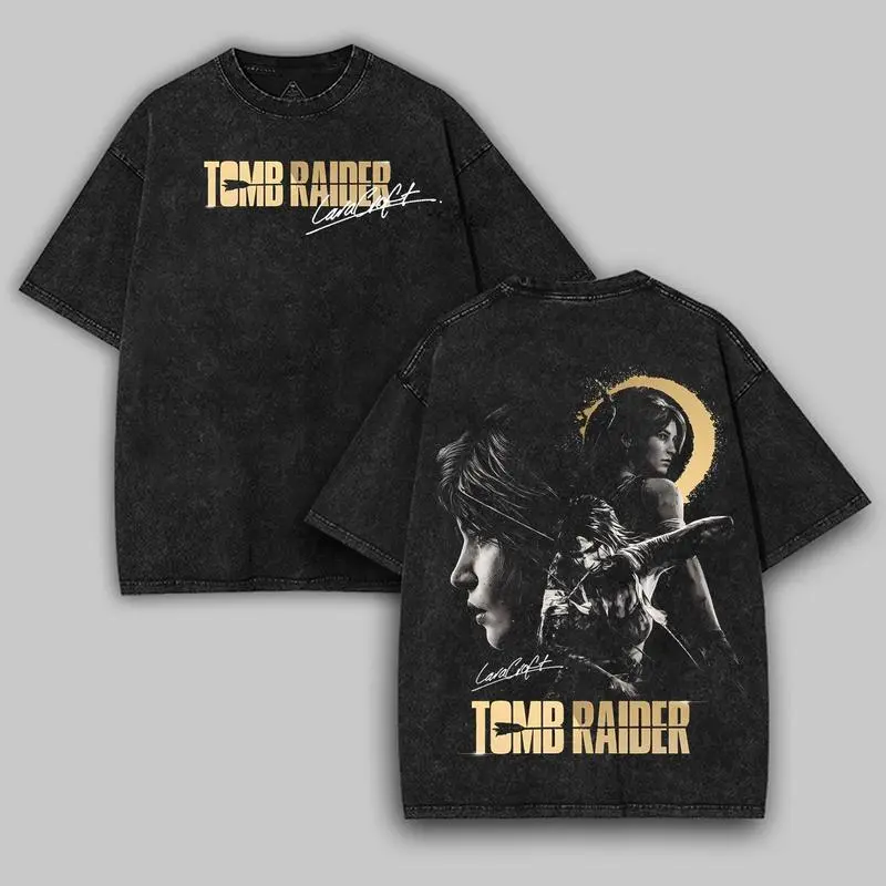 Tomb raider Lara Croft 2 sided printed Oversize Unisex Cotton T-shirt, game merch, christmas gift