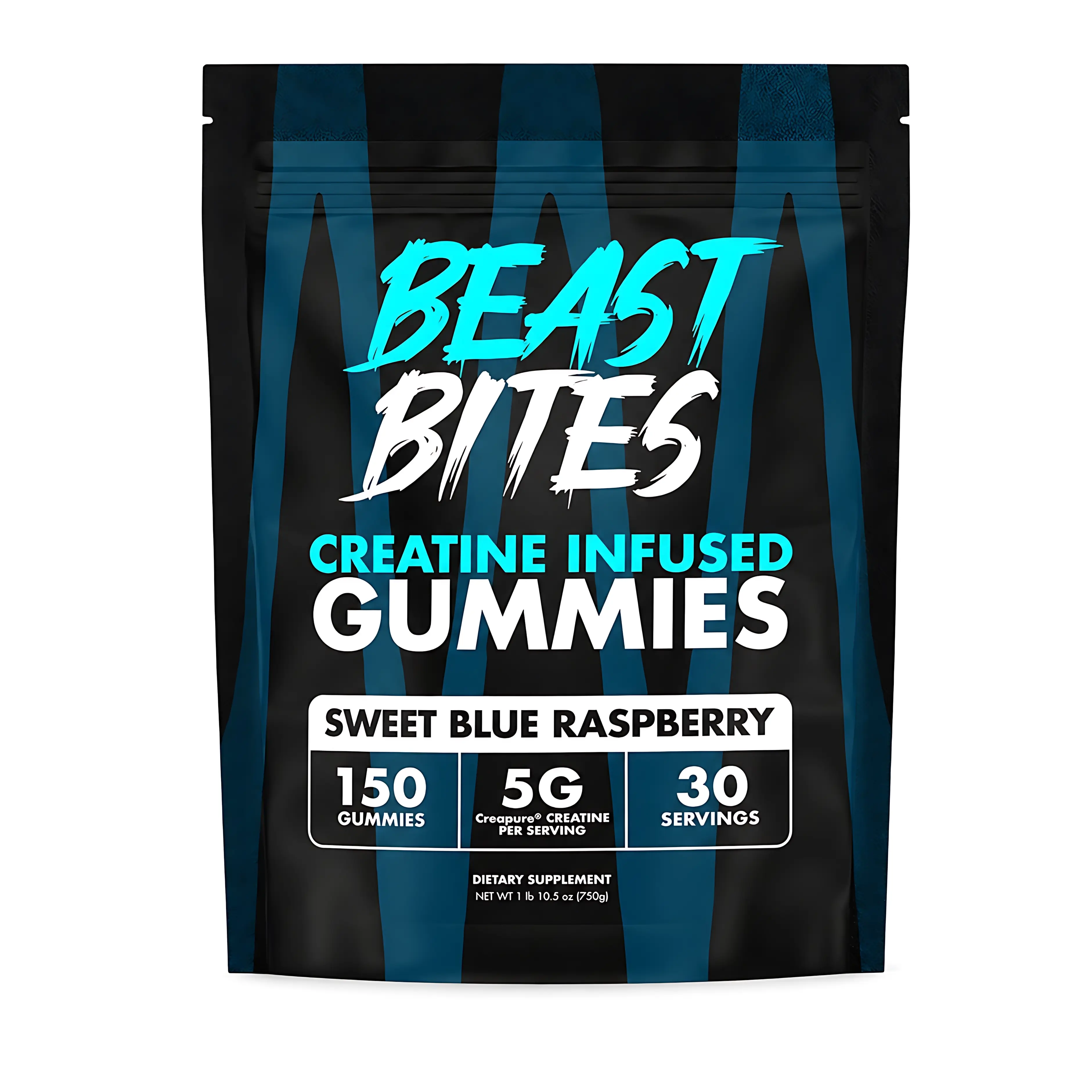 Beast Bites Creatine Infused Gummies with Creapure NSF Certified 5g Monohydrate per Serving Sweet Blue Raspberry Flavor Non-GMO Gluten Free Vegan