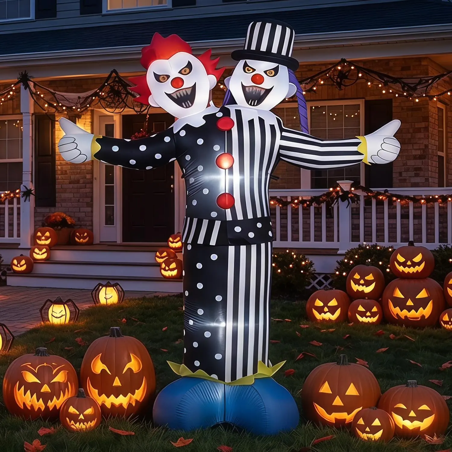 8 FT Halloween Inflatable 2-Headed Clown with Built-in LED Lights, Blow-Up Outdoor Decoration for Lawn, Haunted House Parties