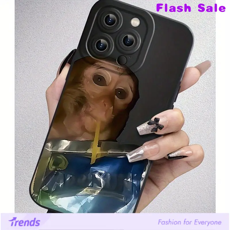 Monkey Sipping Capri Sun TPU Protective Smartphone Case, Fall-Resistant Shockproof Cover for iPhone 15/14/13/12/11 Pro Max - Full-Side Protection, Waterproof Cellphone Accessories