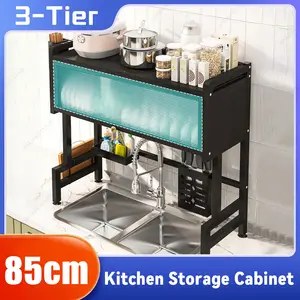 Over The Sink Dish Drying Rack,3 Tier Stainless Steel Large Storage Kitchen Dish Rack,for Kitchen Counter Expandable Multifunctional Organizers,Kitchen Storage Rack Large Over The Sink Dish Rack with Cover