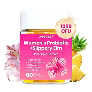 Treeday Probiotics for Women + Slippery Elm Gummies for Women (100B CFU) - Chewy Bouncy Texture, Pineapple Flavored Supplements for Women, 60 Count