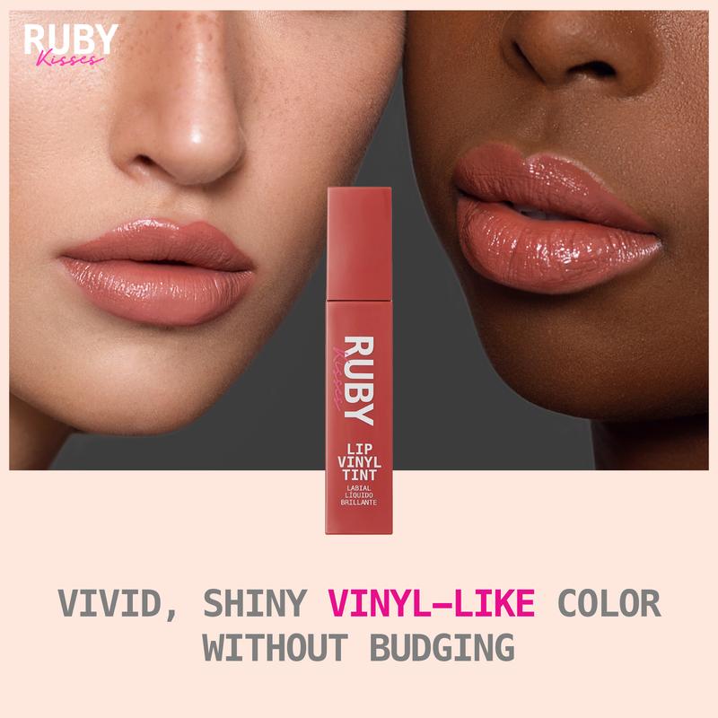 Ruby Kisses Lip Vinyl Tint, High Pigment Transfer Proof, Smudge Proof, Liquid Lipstick Lip Gloss, Soft Satin Shine Lightweight Makeup Long Lasting Full Coverage 2.8mL