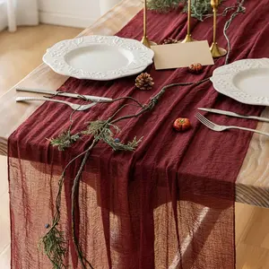Keketo Burgundy Table Runner Burgundy Red Cheesecloth Gauze 120 Inch 10 FT Rustic Boho Cheese Cloth Runner for Wedding  Shower Bridal Shower Engagement Birthday Party Long Sheer Home Decorations