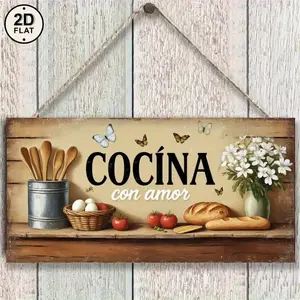 Spanish Cooking Quote Wall Decor, Wall Hanging Decor, Rustic Wooden Sign with Hooks, Easy Install Kitchen Decoration, Home Cafe Restaurant Ornament