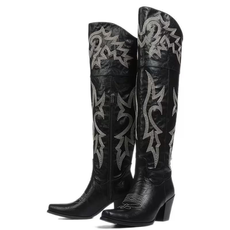 EROCALL Women's Western Cowboy Boots Embroidery Chunky Block Heel Cowgirl Boots Side Zip Pointed Toe Knee High Boots Cowgirl Boots Thigh High Wide Calf Embroidered Western Cowboy Boots SpringStatements EROCALL Women's Western Cowboy Boots Embroidery Chunky Block Heel Cowgirl Boots Side Zip Pointed Toe Knee High Boots Cowgirl Boots Thigh High Wide Calf Embroidered Western Cowboy Boots SpringStatements