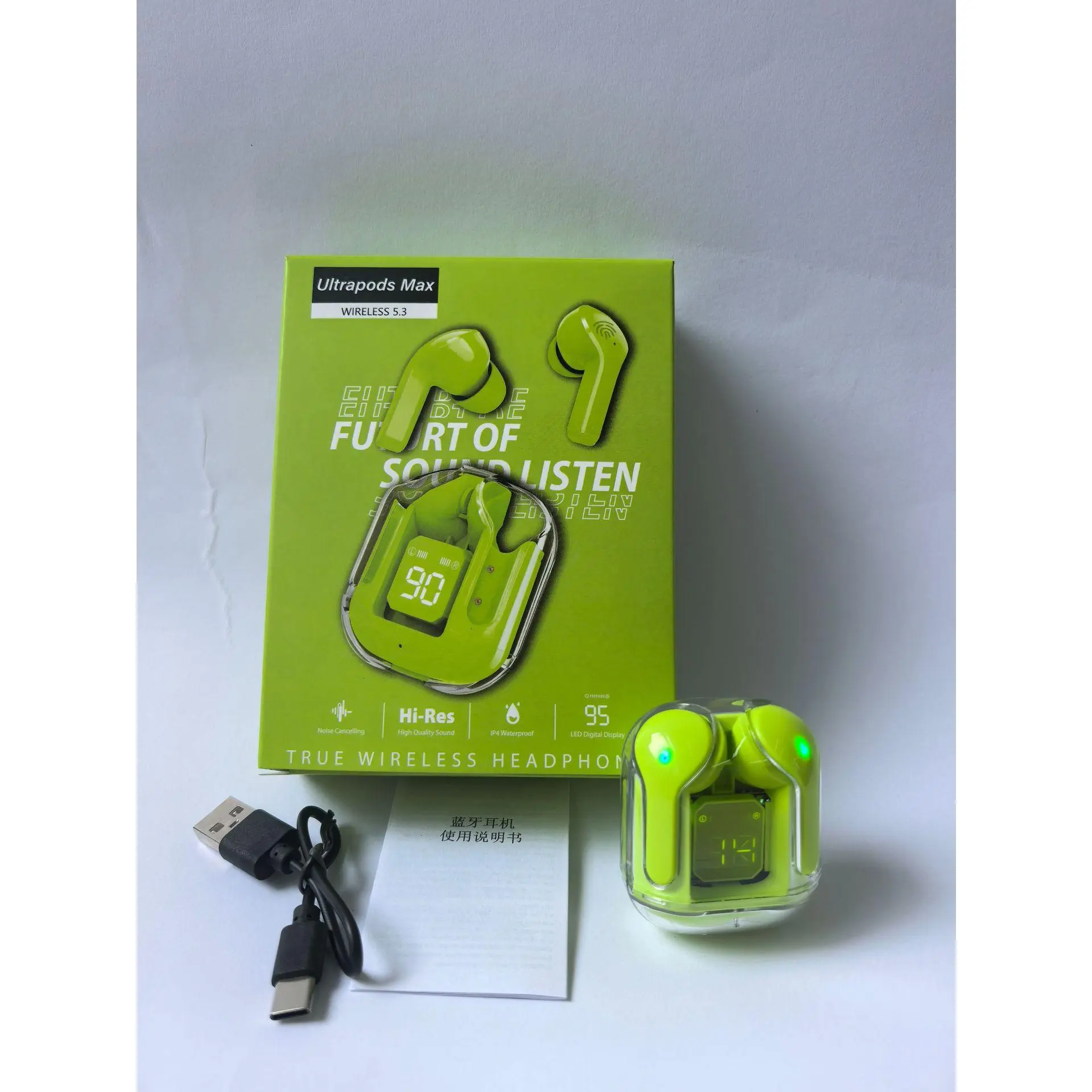 1 complete set of headphones with packaging(green)